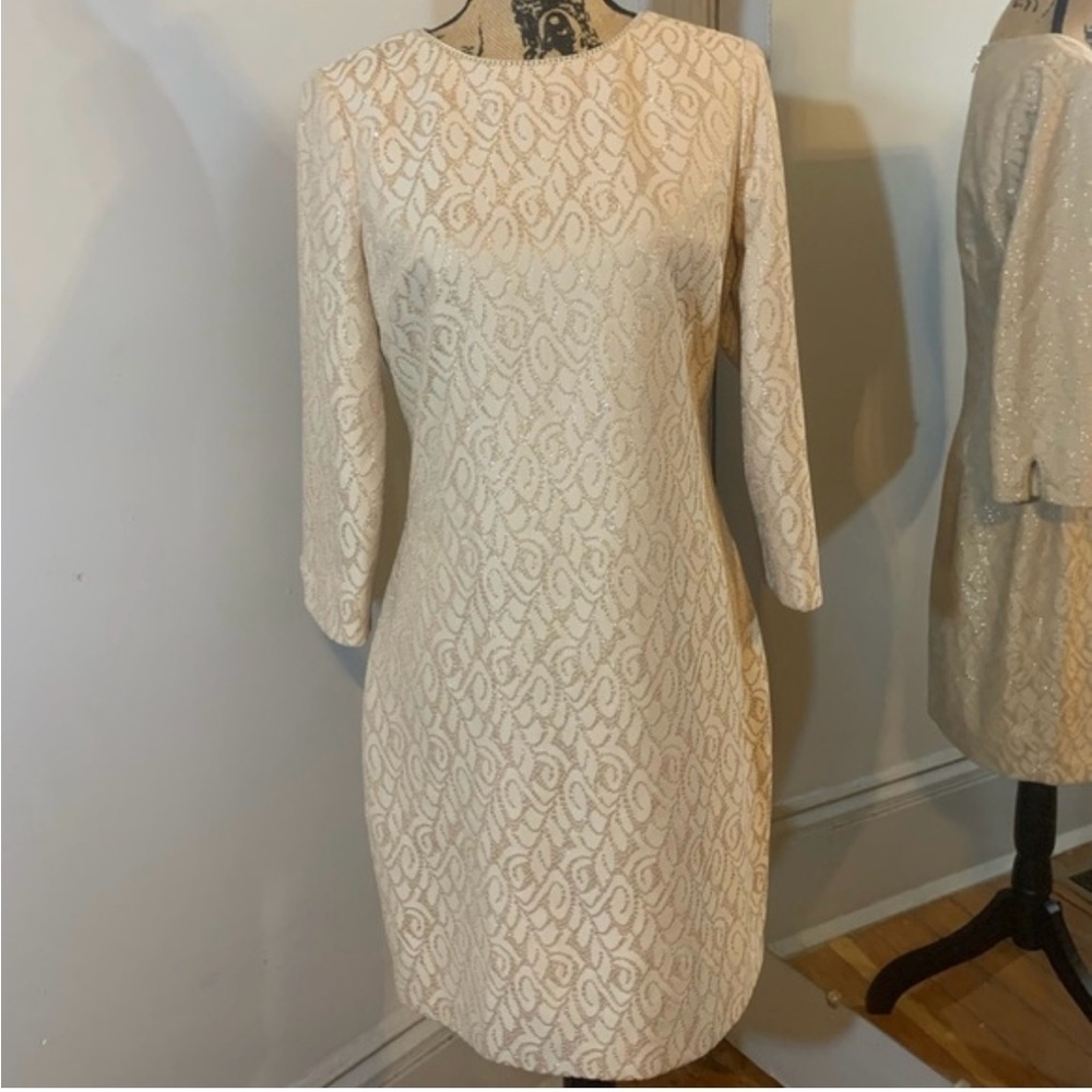 Badgley Mischka Cream Long Sleeve Dress Used Good Condition